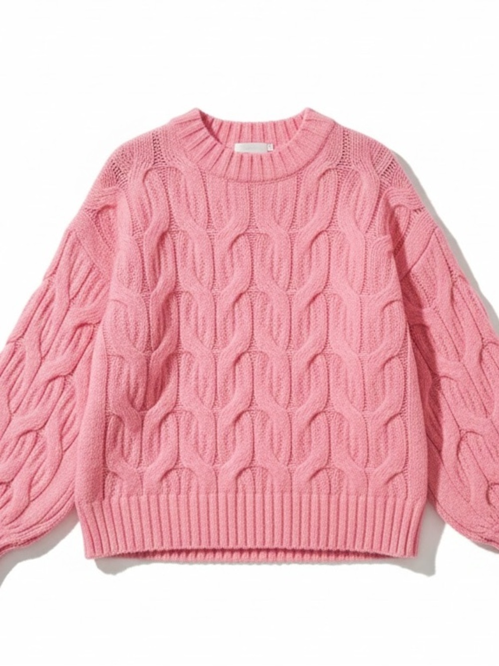 POL Light Pink Oversized Chunky Knit Balloon Sleeve Crew Neck Sweater Size Large